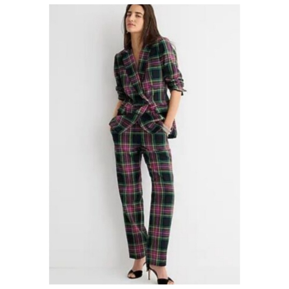 J.Crew Kate Straight Leg Pants Womens 20 Purple Green Plaid Tartan Trousers Wool